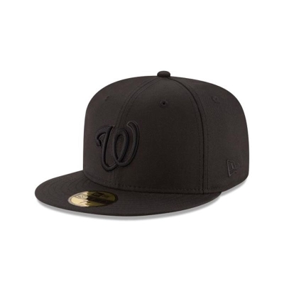 Washington Nationals Gorra | New Era MLB Black On Black 59fifty Fitted Cap Mexico - Negros